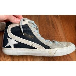 Golden Goose Slide High-Top Sneakers – Navy Glitter Suede – Size 40
